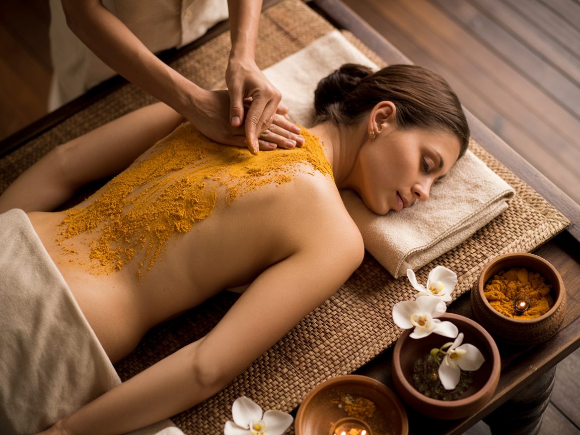 Trattamento Ayurvedico Udvartanta, con polveri ayurvediche, ideale per riequilibrare il dosha kapha.